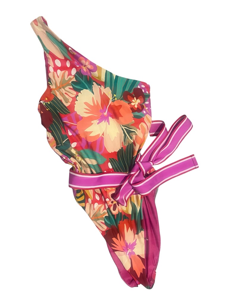 Antonio Melani One-Shoulder Tropical Floral One-Piece Swimsuit Waist Tie |